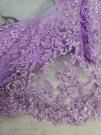 Tul Bordado Con Estampado en Glitter Diseño Floral Color Lila- HH240 — Palacio Glamour