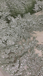 Tul Bordado Con Estampado Glitter Color Sage- HH252 — Palacio Glamour