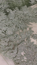 Tul Bordado Con Estampado Glitter Color Sage- HH252 — Palacio Glamour
