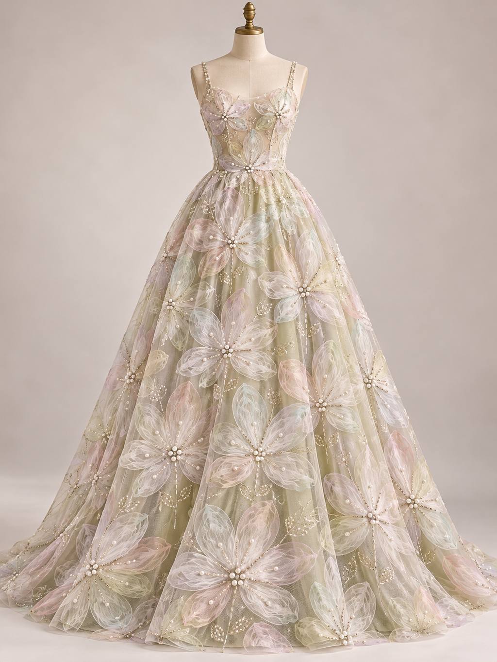 Tul bordado color verde oro H028 — Palacio Glamour