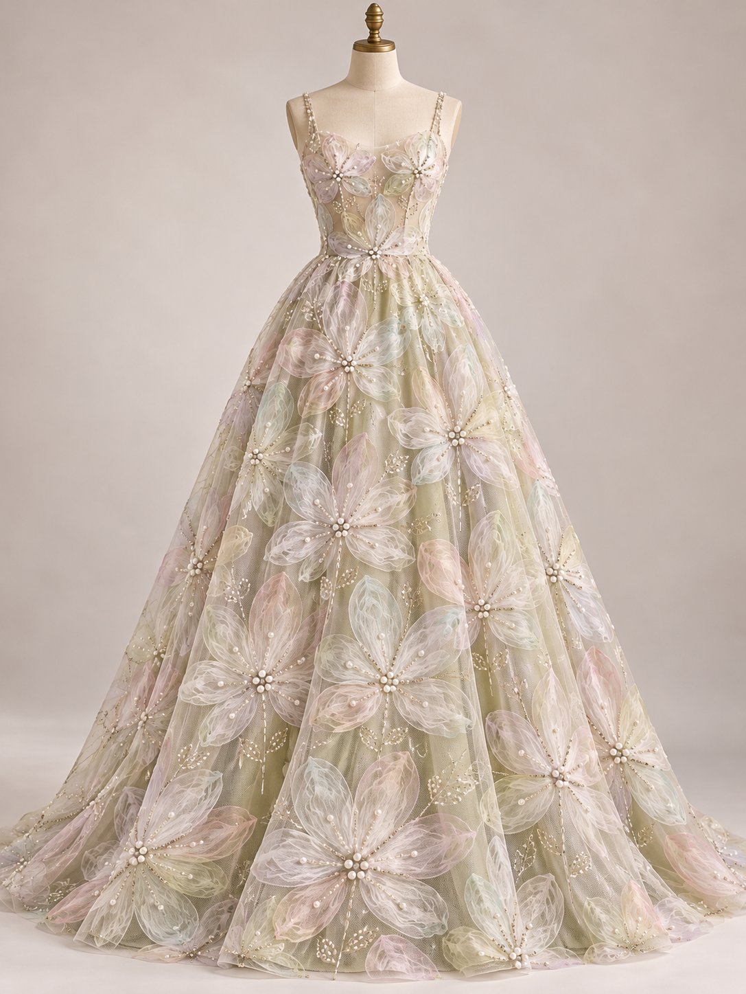 Tul bordado color verde oro H028 — Palacio Glamour