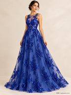 Tul bordado color azul rey A983 — Palacio Glamour