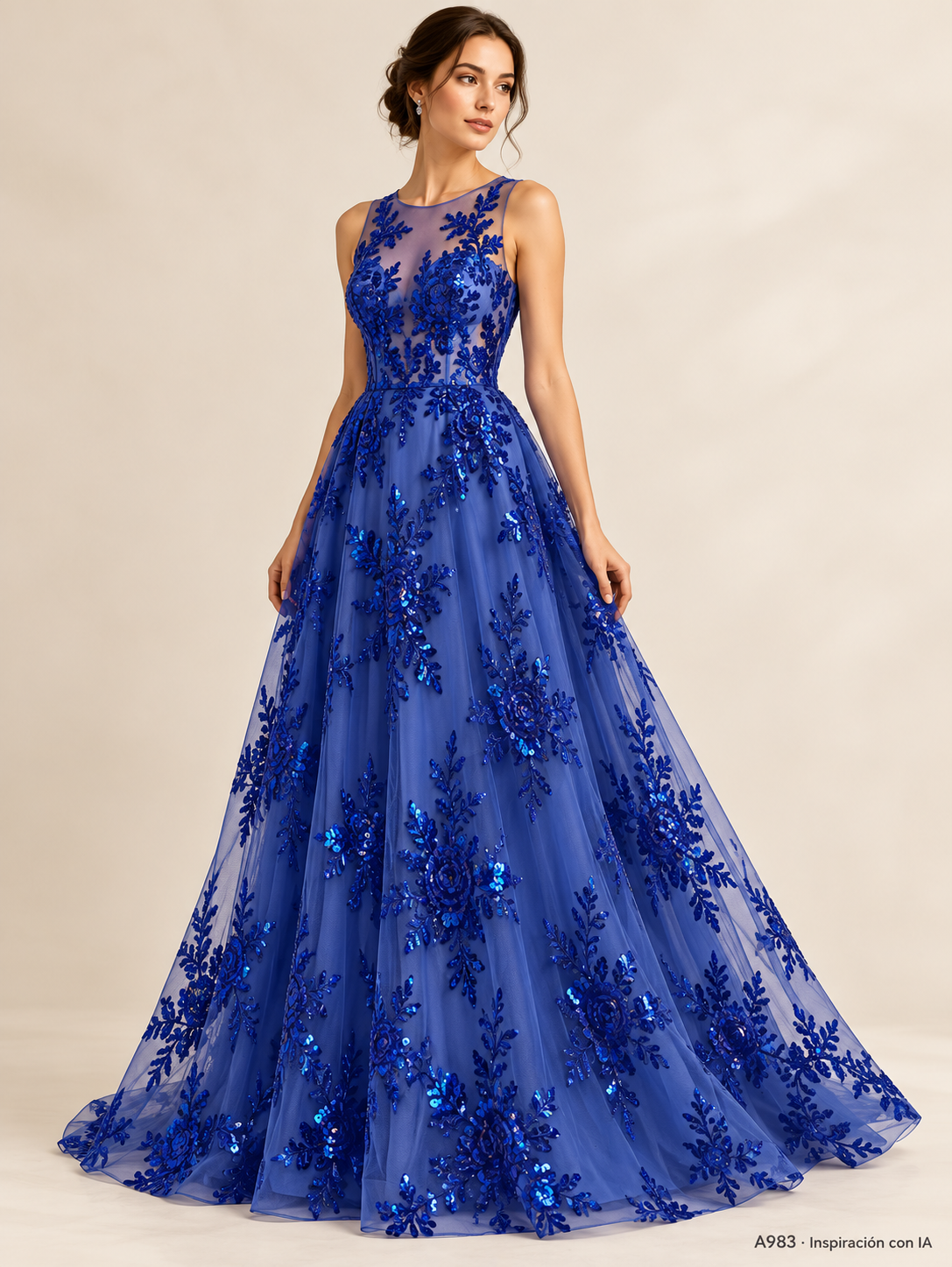 Tul bordado color azul rey A983 — Palacio Glamour