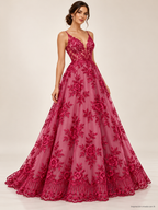 Tul bordado color rojo quemado A837 — Palacio Glamour