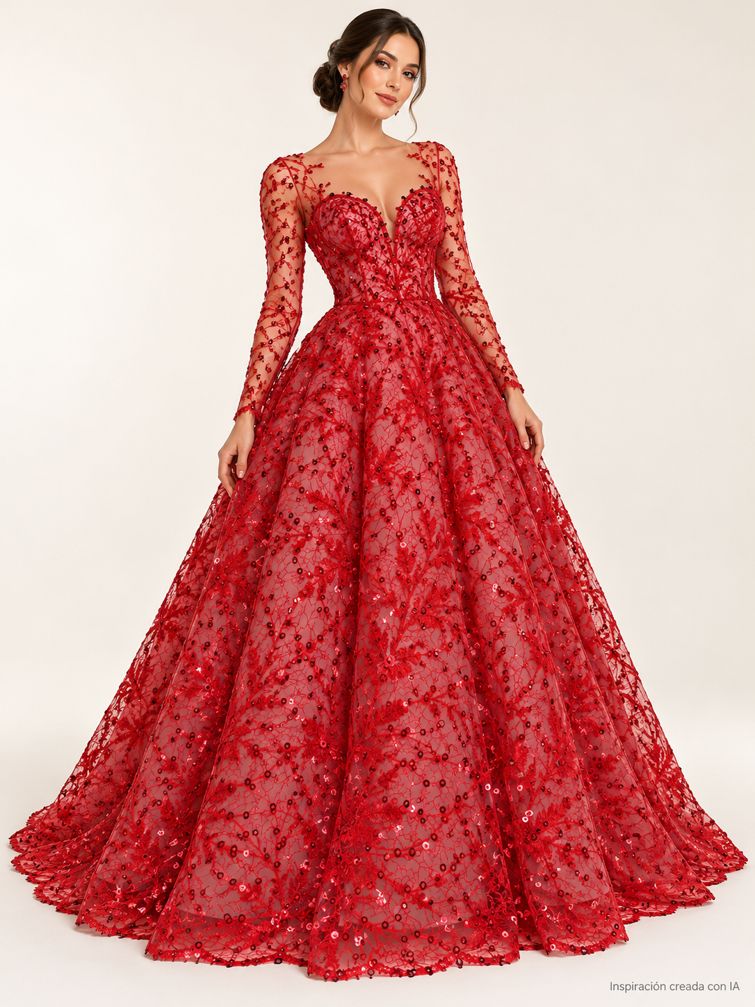 Tul bordado color rojo A845 — Palacio Glamour