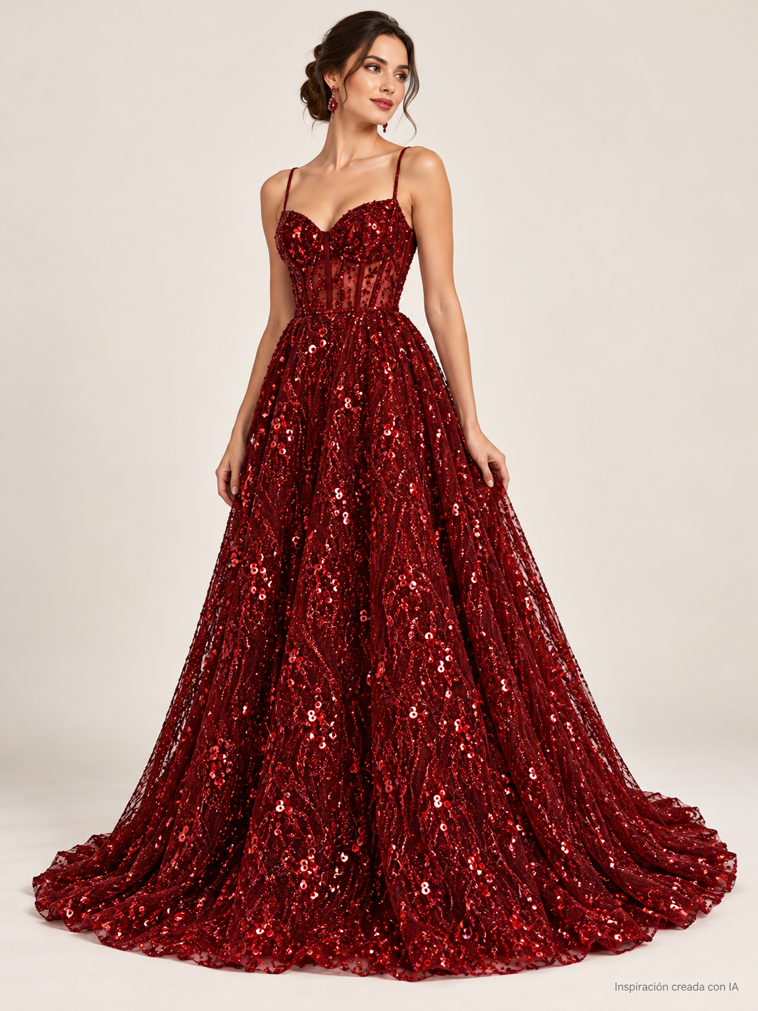 Tul bordado color rojo A978 — Palacio Glamour