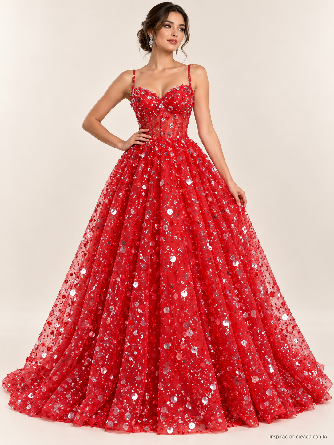 Tul bordado color rojo A985 — Palacio Glamour