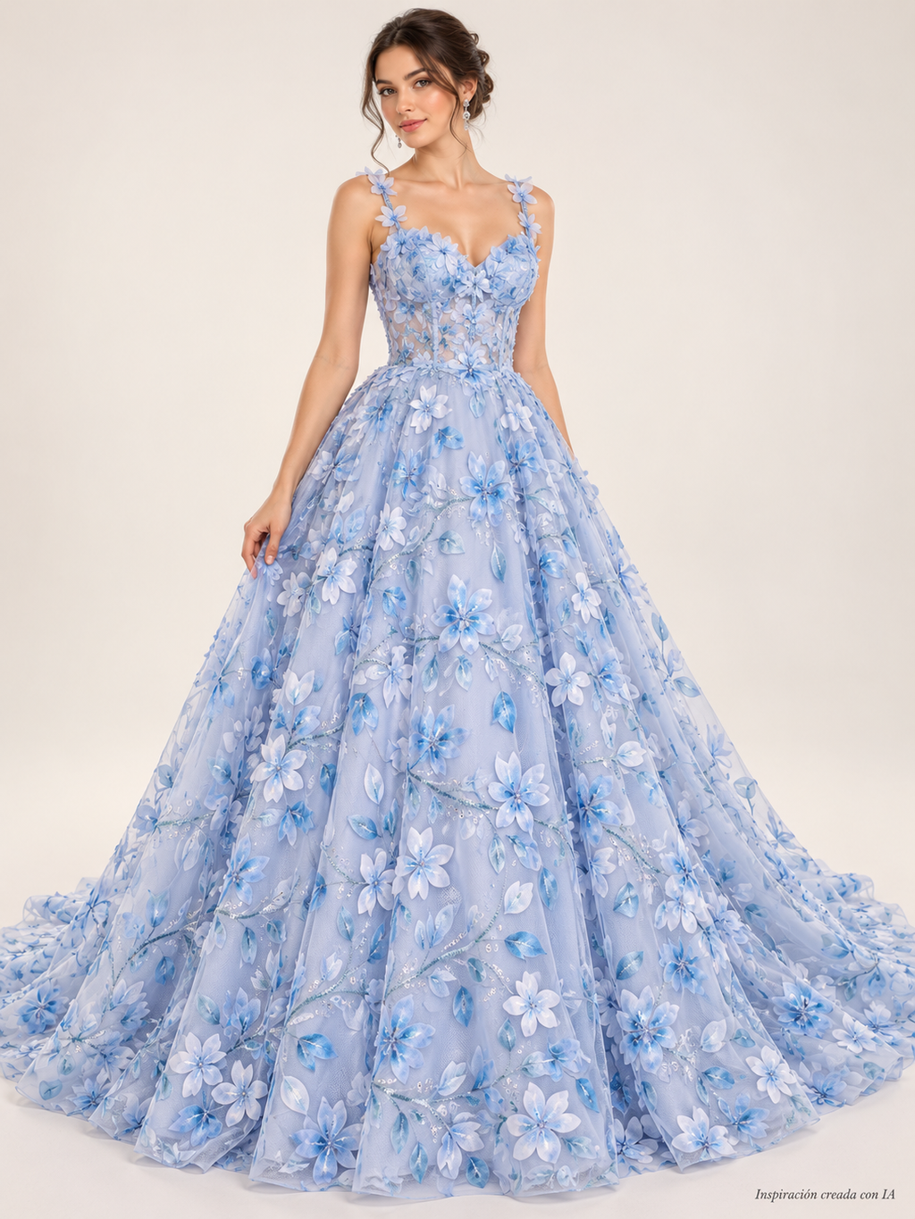 Tul bordado color cielo HH089 — Palacio Glamour