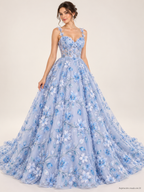 Tul bordado color cielo HH089 — Palacio Glamour