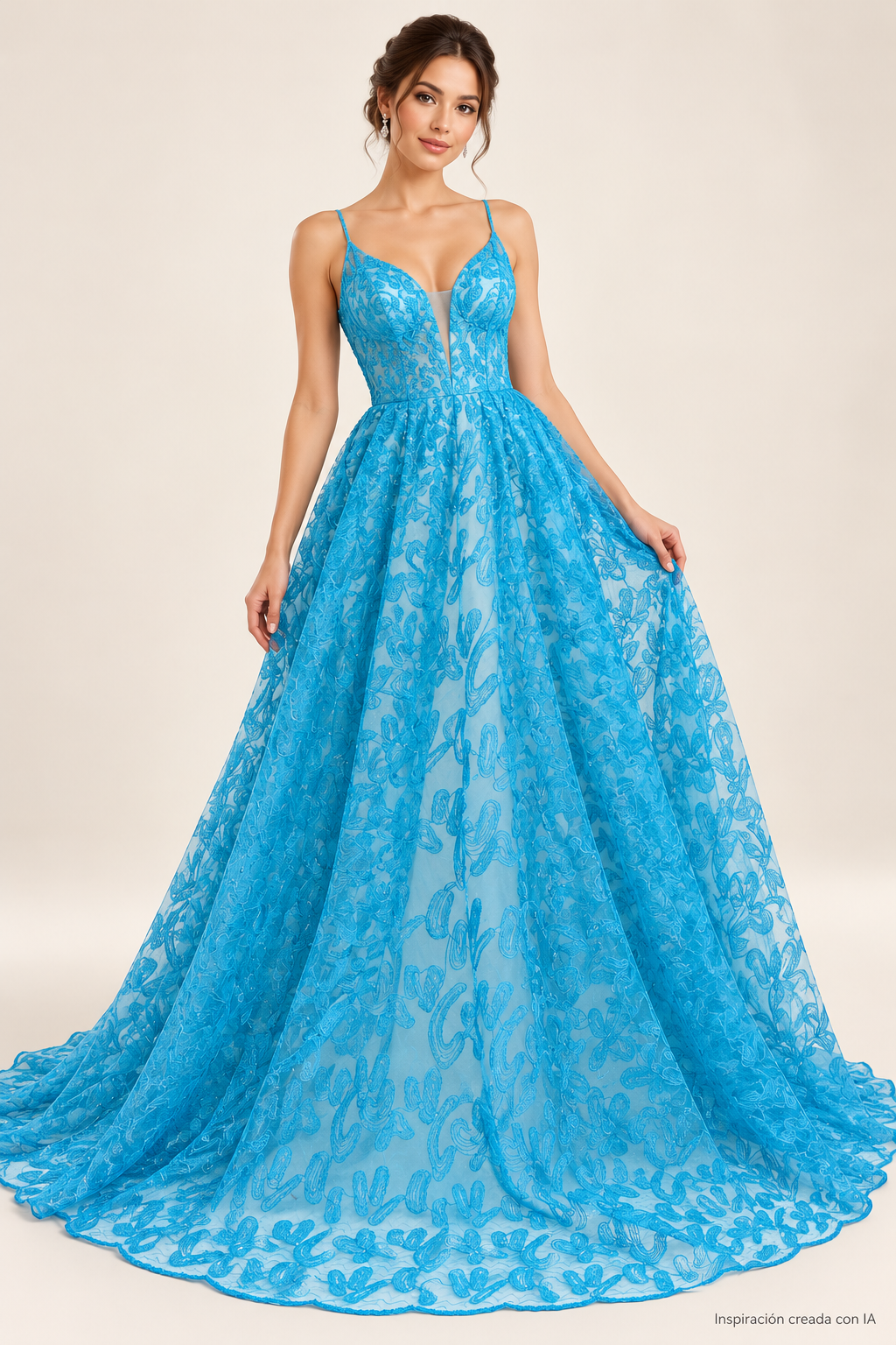 Tul bordado color turquesa A164 — Palacio Glamour