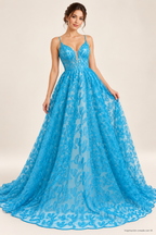 Tul bordado color turquesa A164 — Palacio Glamour
