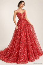 Tul bordado color rojo H122 — Palacio Glamour
