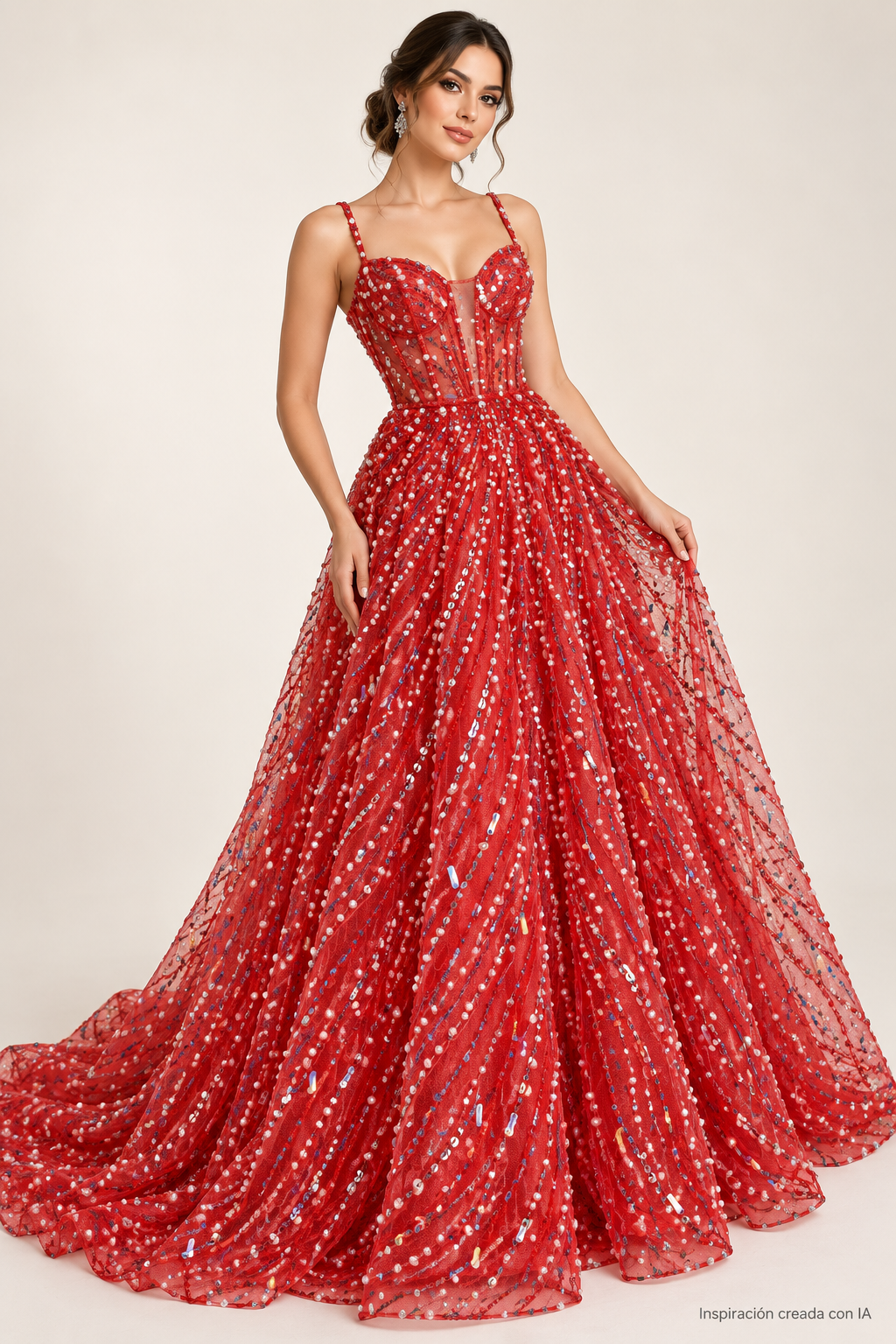 Tul bordado color rojo H122 — Palacio Glamour