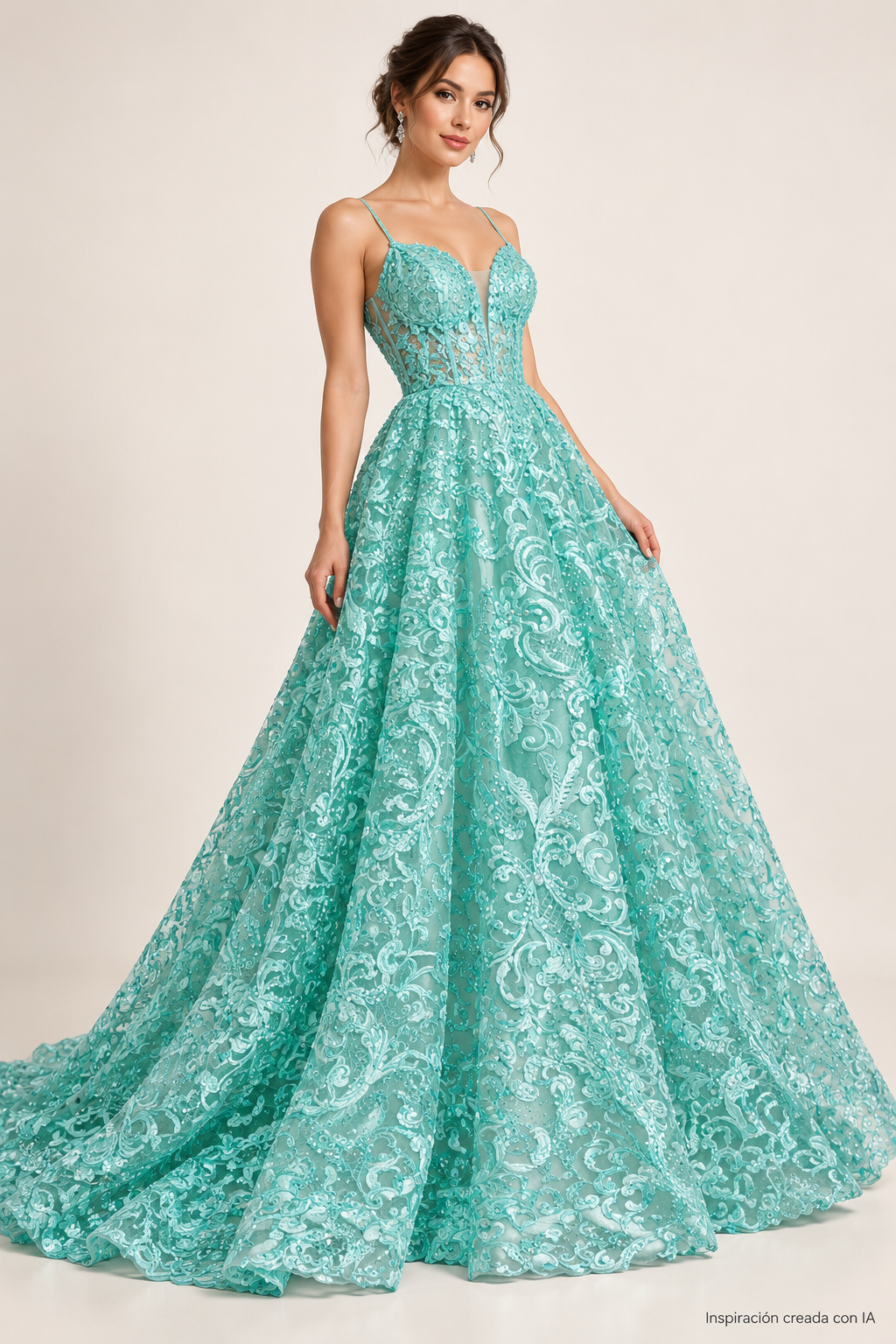 Tul bordado color menta A778 — Palacio Glamour