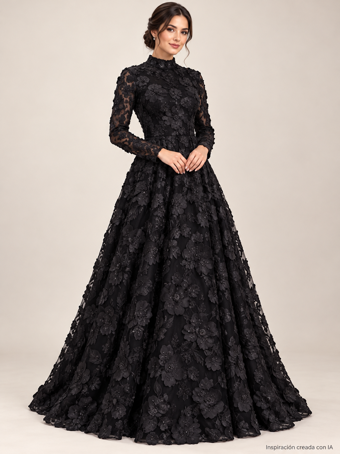 Tul bordado color negro A615 — Palacio Glamour