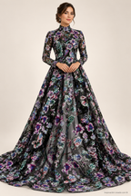 Tul bordado Con Flores de Lentejuela Color Negro Morado A671 — Palacio Glamour