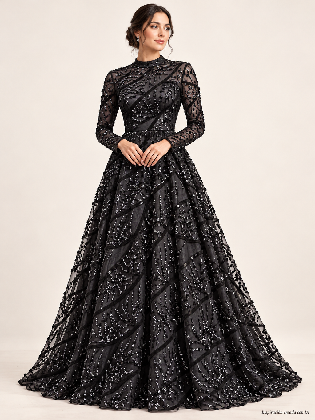 Tul bordado color negro A677 — Palacio Glamour