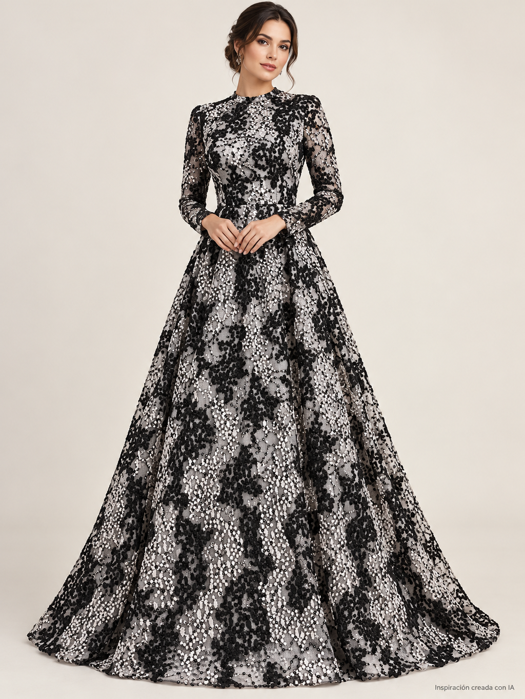 Tul bordado color negro A689 — Palacio Glamour