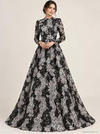 Tul bordado color negro A689 — Palacio Glamour