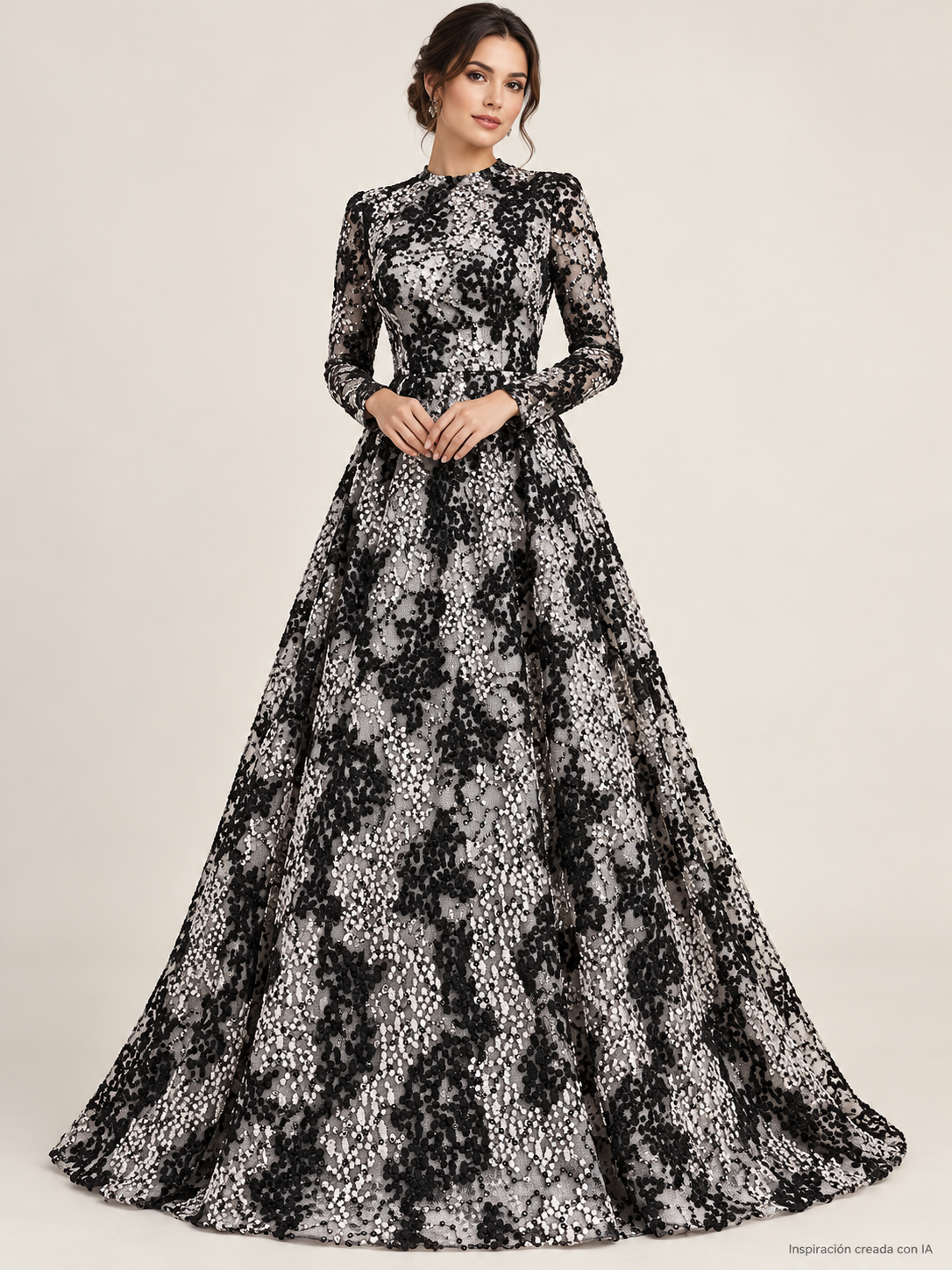 Tul bordado color negro A689 — Palacio Glamour