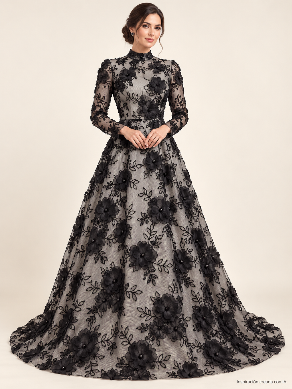 Tul bordado color negro A727 — Palacio Glamour