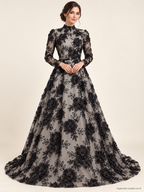 Tul bordado color negro A727 — Palacio Glamour