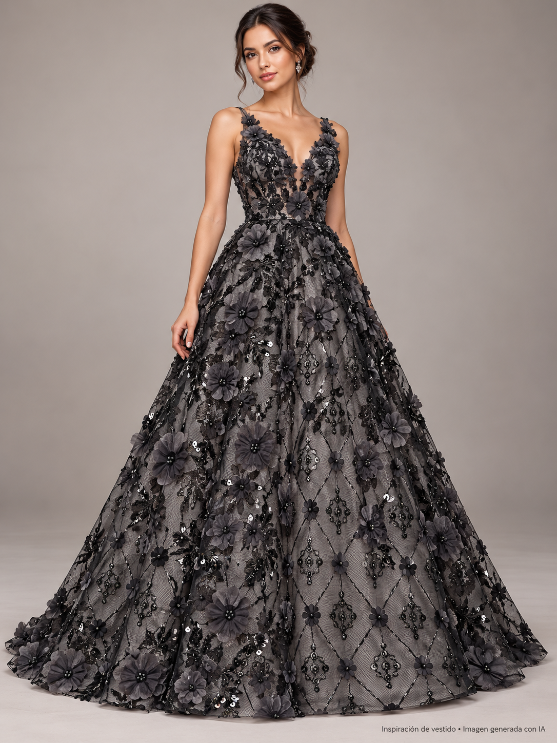 Tul bordado color negro A862 — Palacio Glamour