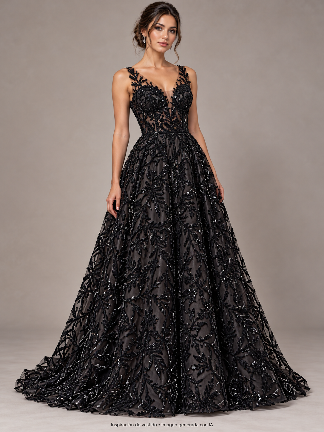 Tul bordado color negro A873 — Palacio Glamour