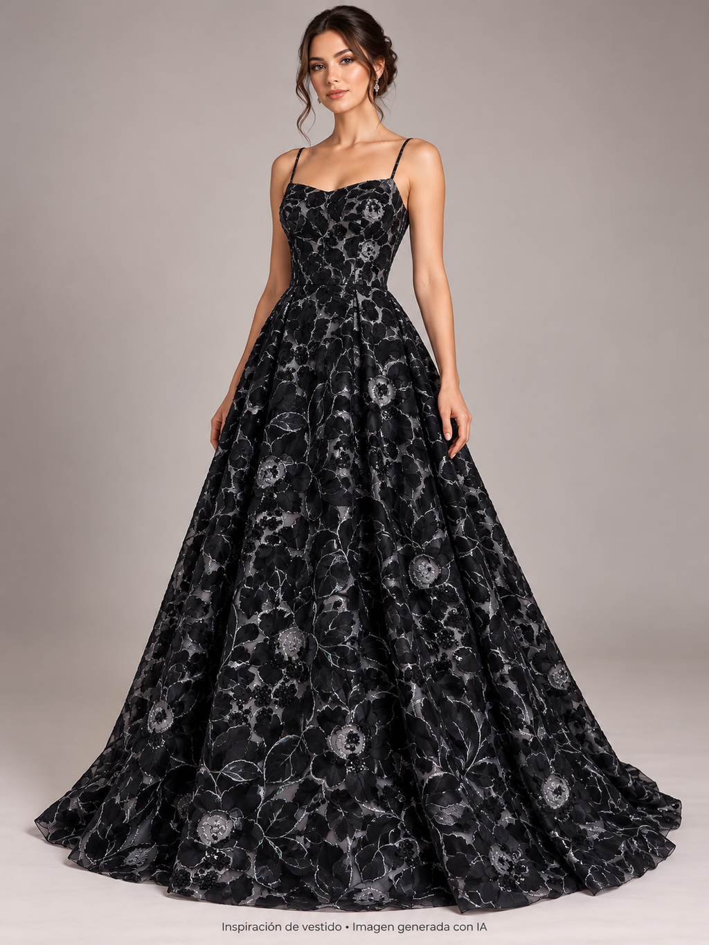 Tul bordado color negro A927 — Palacio Glamour