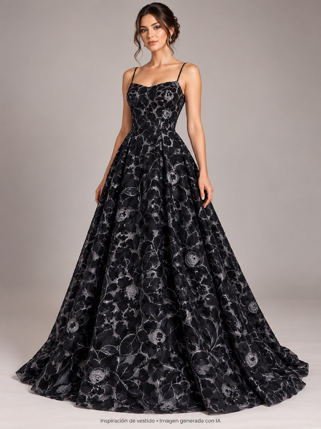 Tul bordado color negro A927 — Palacio Glamour