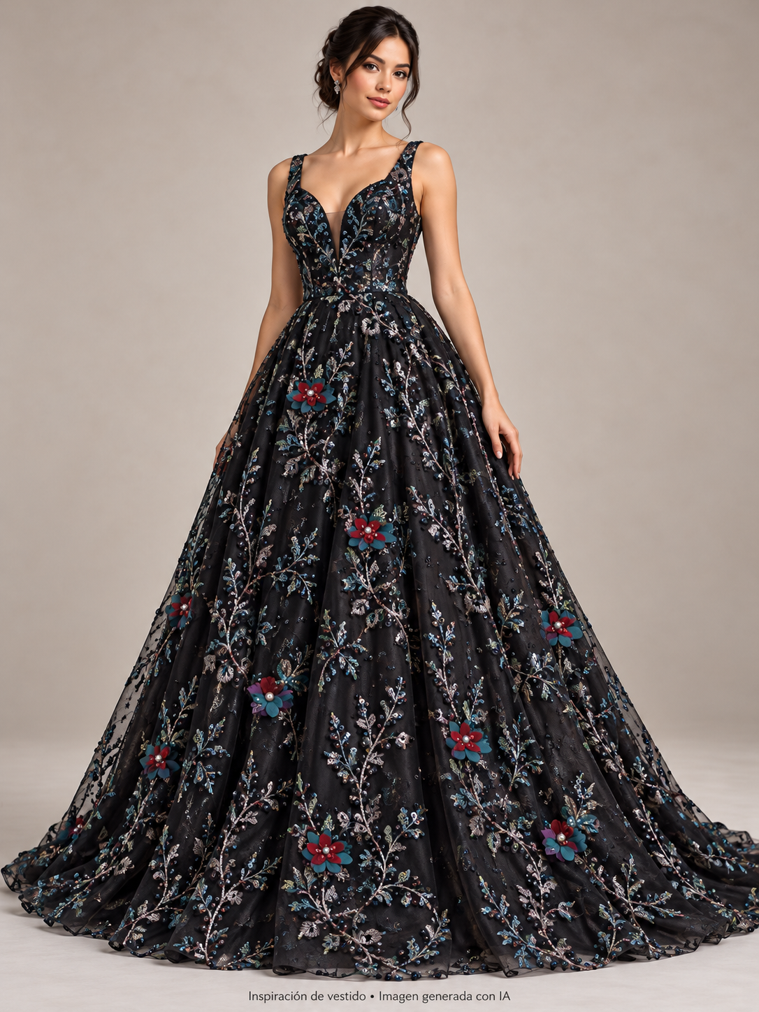 Tul bordado color negro A974 — Palacio Glamour