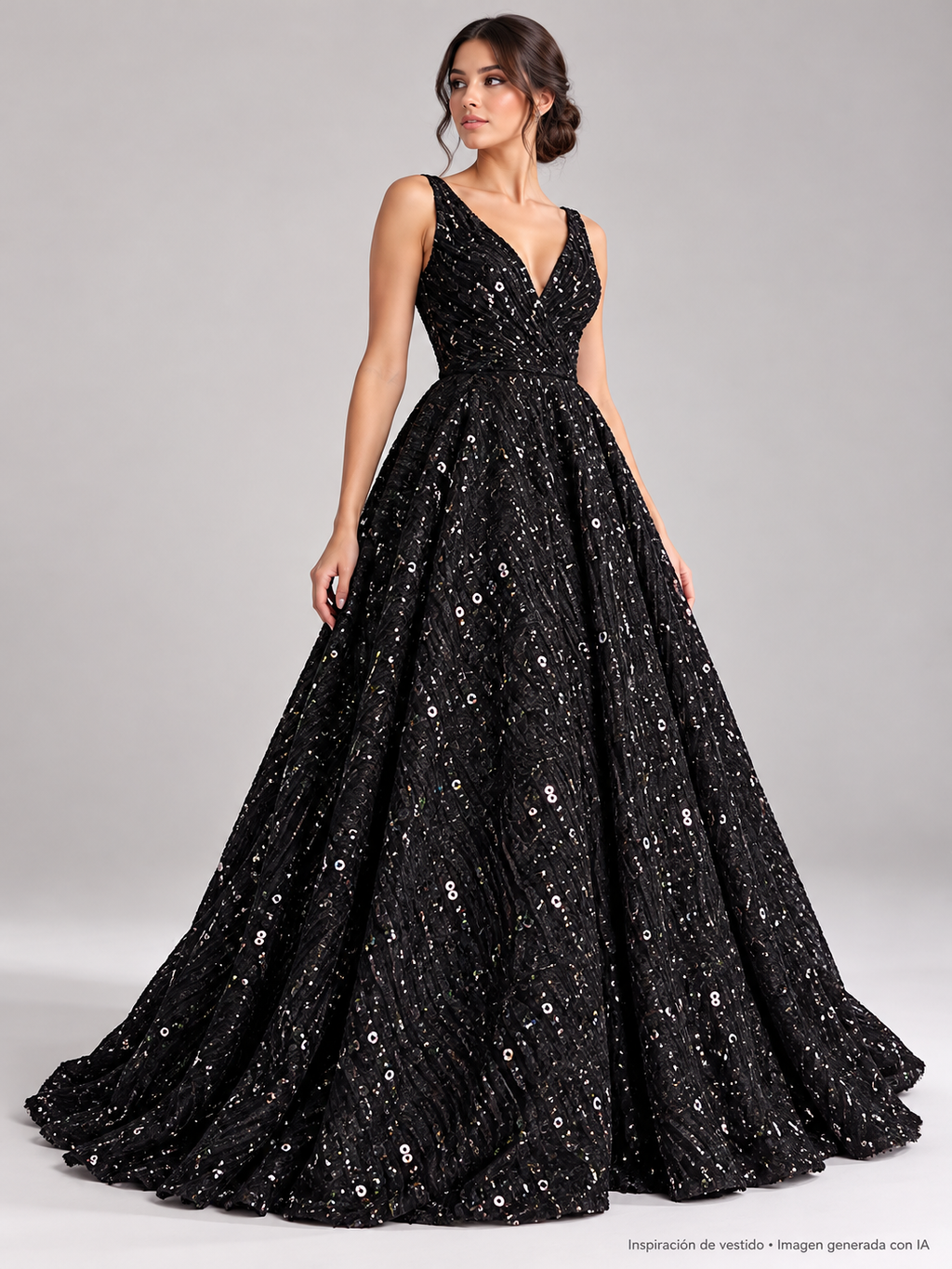 Tul bordado color negro A978 — Palacio Glamour