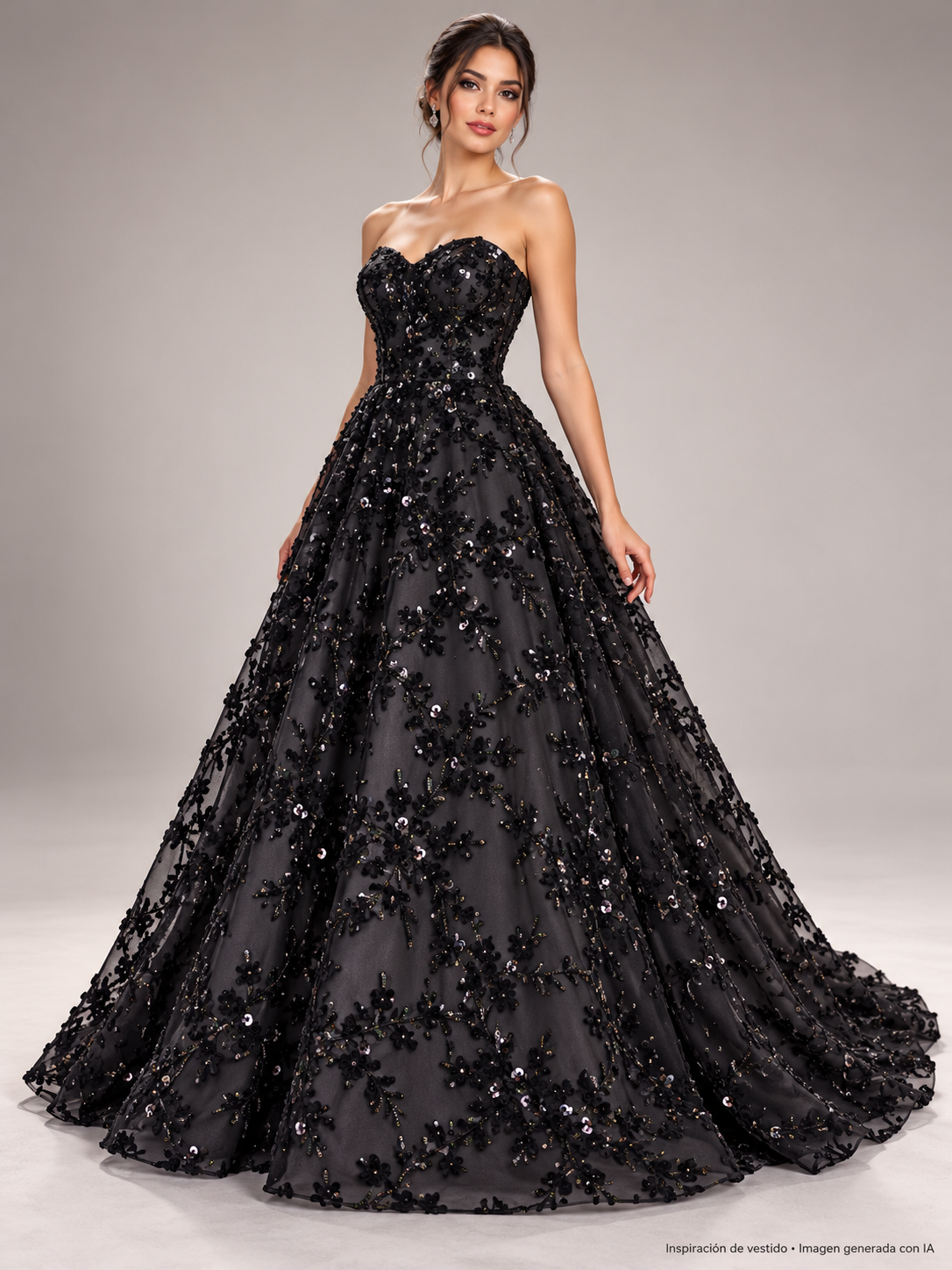 Tul bordado color negro A986 — Palacio Glamour