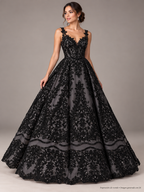 Tul bordado color negro H129 — Palacio Glamour