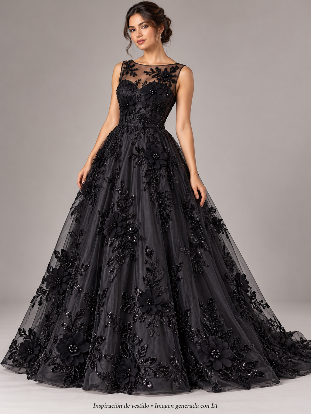 Tul bordado color negro H164 — Palacio Glamour