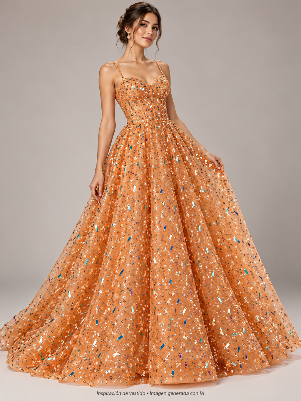 Tul bordado color naranja H121 — Palacio Glamour