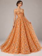 Tul bordado color naranja H121 — Palacio Glamour