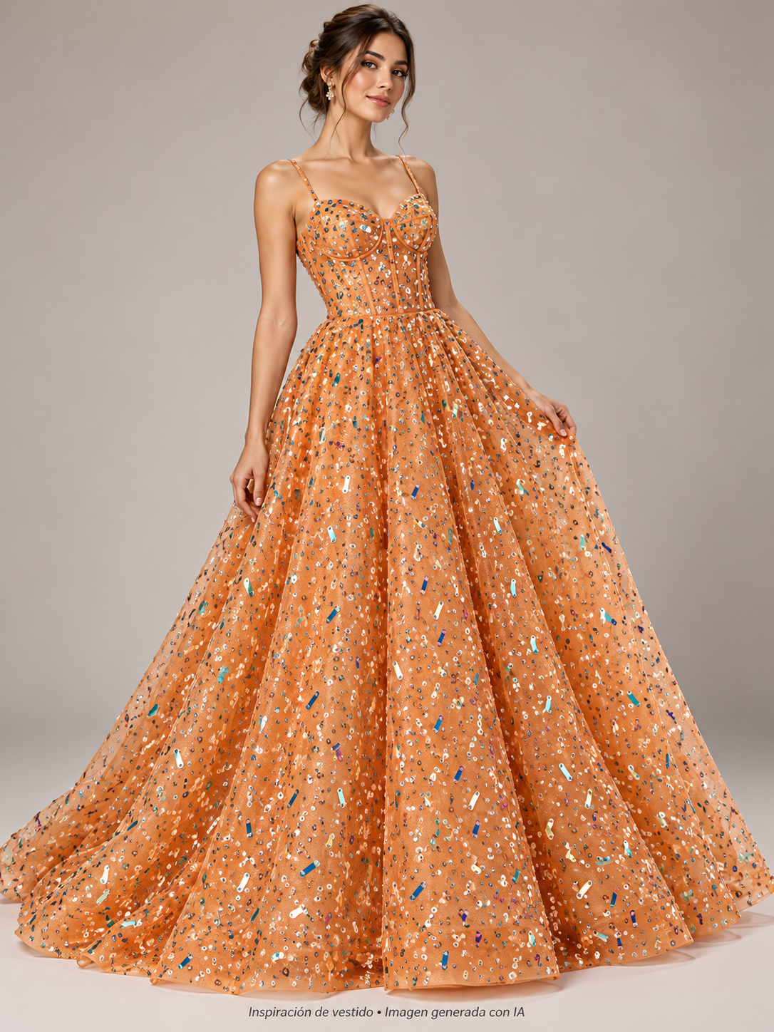 Tul bordado color naranja H121 — Palacio Glamour
