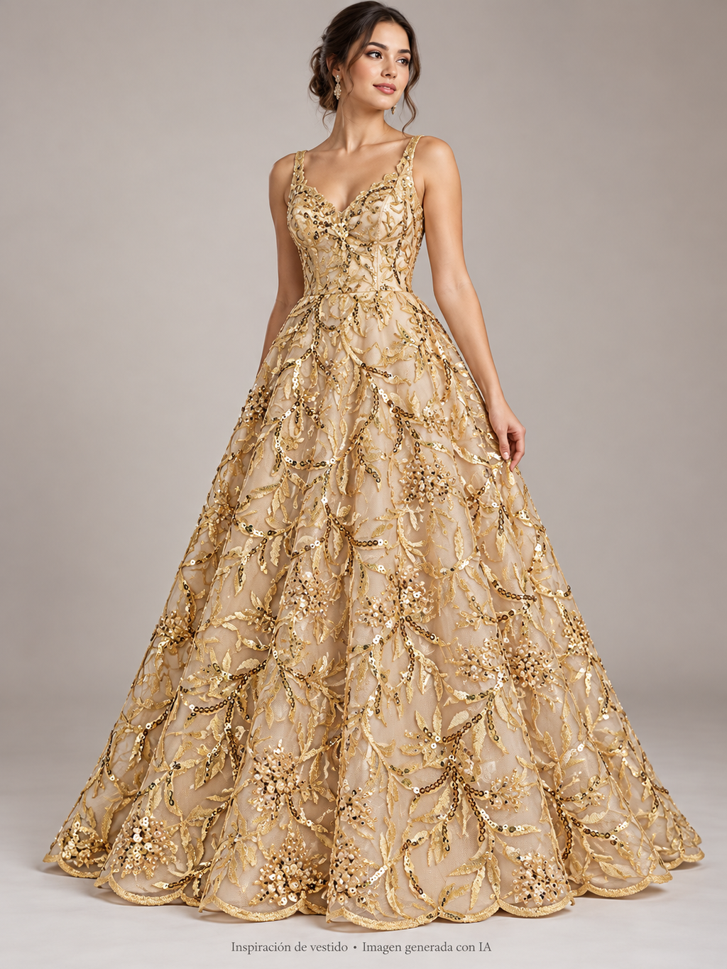 Tul bordado color oro A873 — Palacio Glamour