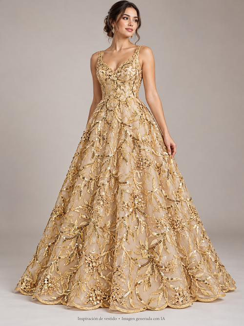Tul bordado color oro A873 — Palacio Glamour