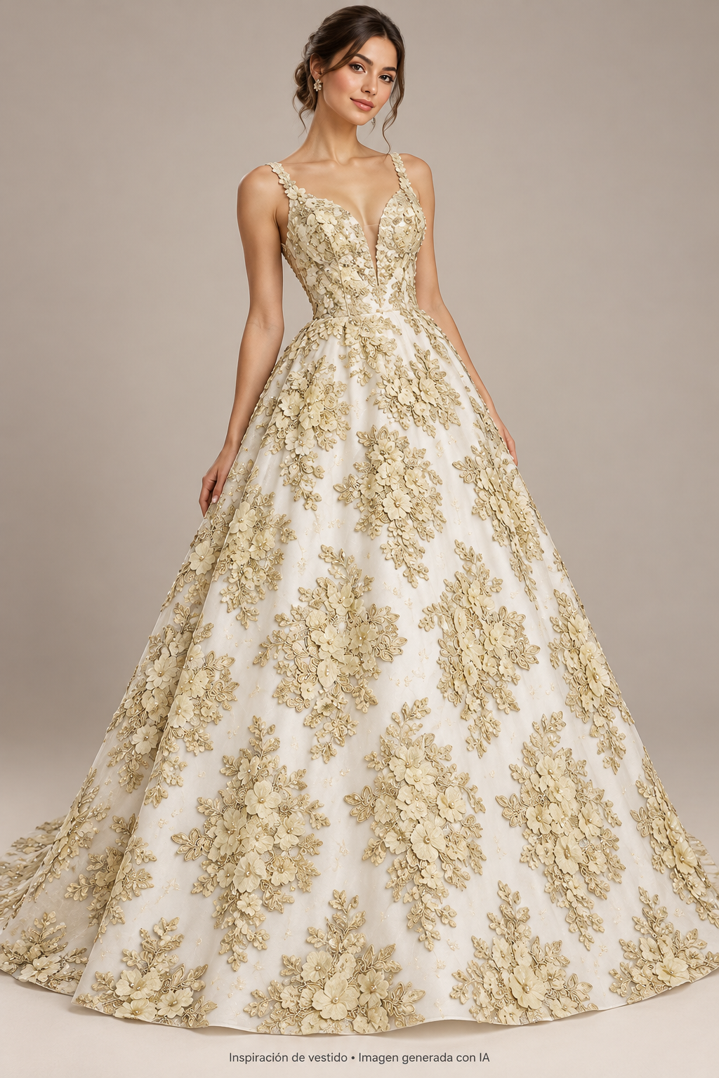 Tul bordado color oro A717 — Palacio Glamour