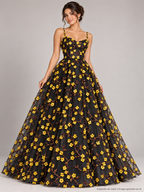 Tul bordado Con Flores 3d Y Ramajes Color Amarillo A621 — Palacio Glamour