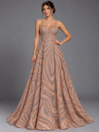 Tul bordado color durazno A154 — Palacio Glamour