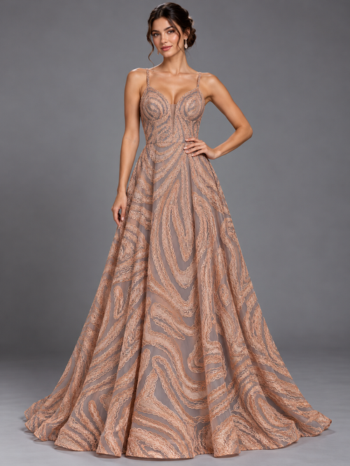Tul bordado color durazno A154 — Palacio Glamour