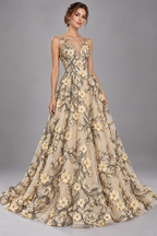 Tul bordado color oro A815 — Palacio Glamour