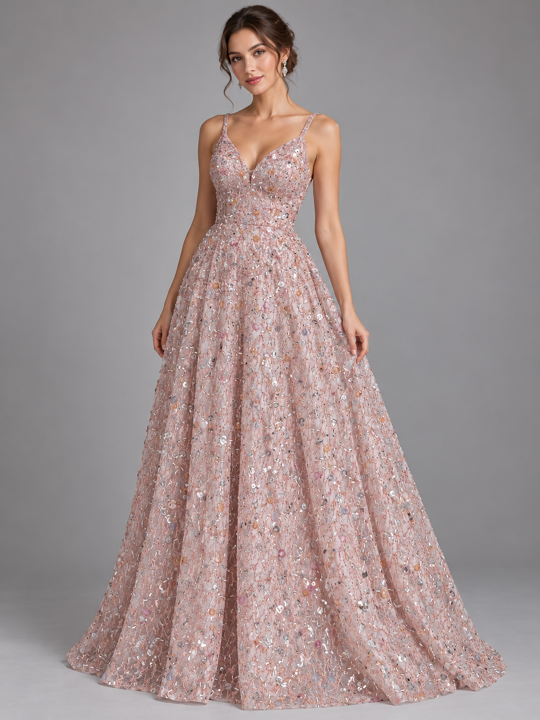 Tul bordado color rosa H171 — Palacio Glamour