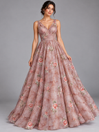 Tul bordado color palo de rosa H184 — Palacio Glamour
