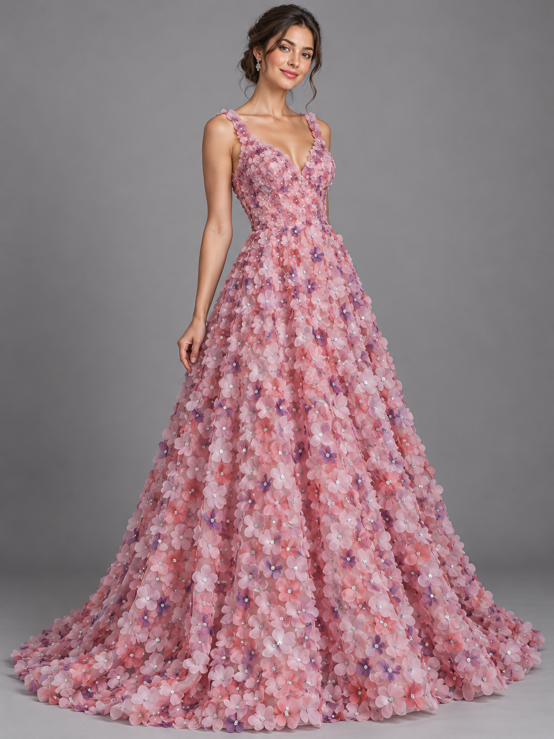 Tul bordado color rosa H223 — Palacio Glamour