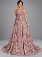 Tul bordado color rosa H235 — Palacio Glamour
