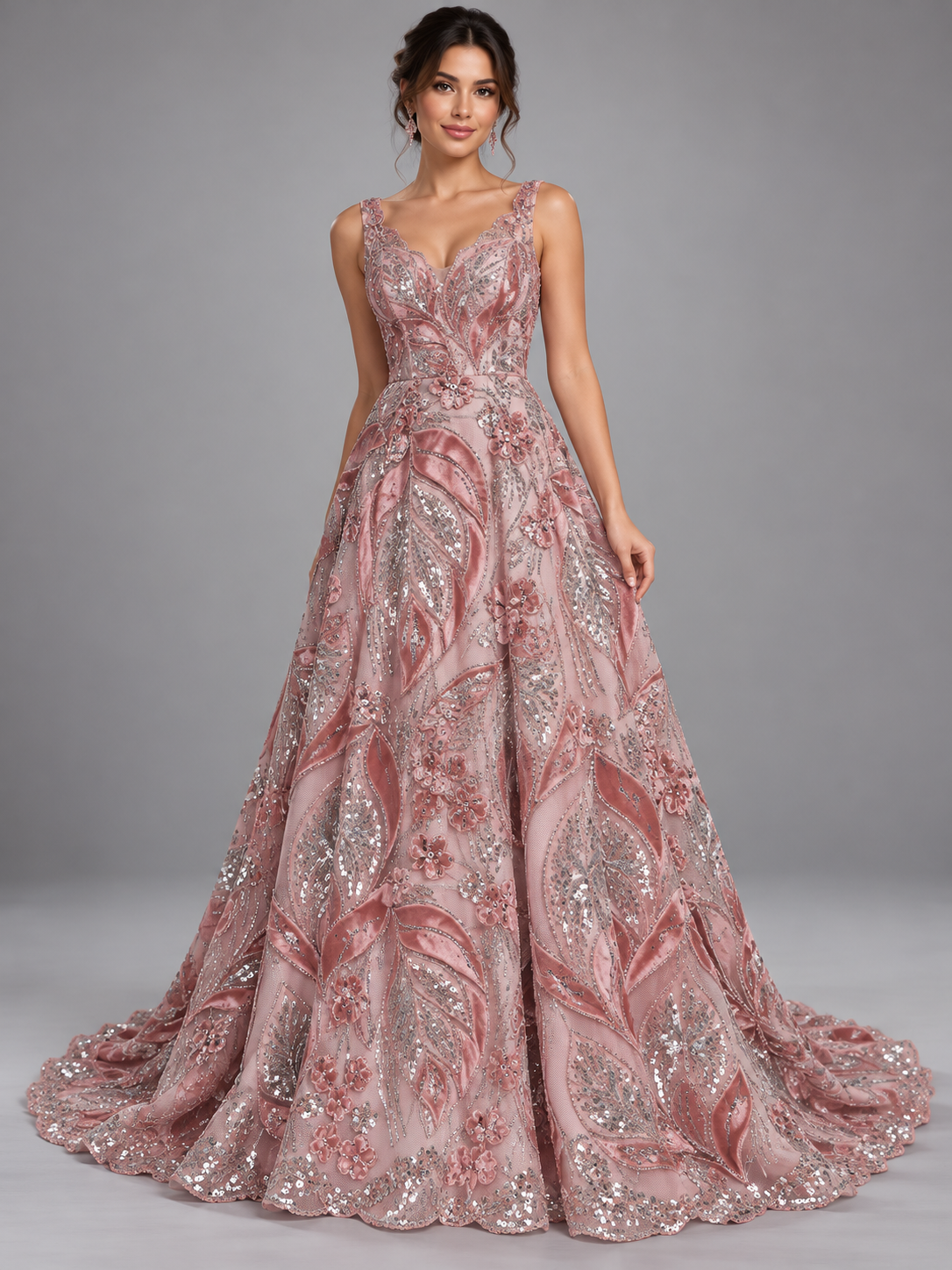 Tul bordado color rosa H235 — Palacio Glamour